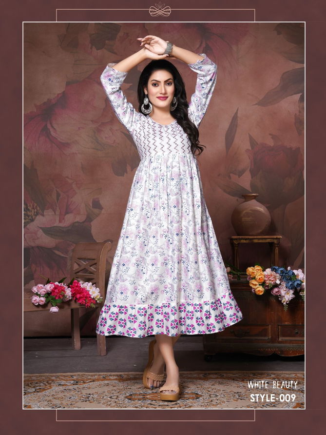 Trendy White Beauty 01 Printed Anarkali Kurtis Catalog
